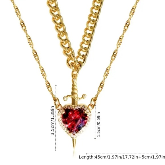 Heart and Sword Necklace Set, Sword and Heart Necklace Set - Picture 3 of 3